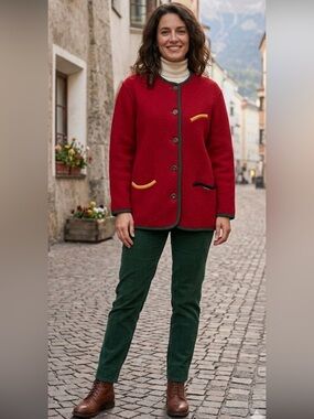 Vintage Geiger 
Austrian coat made of felted wool Red Size 36